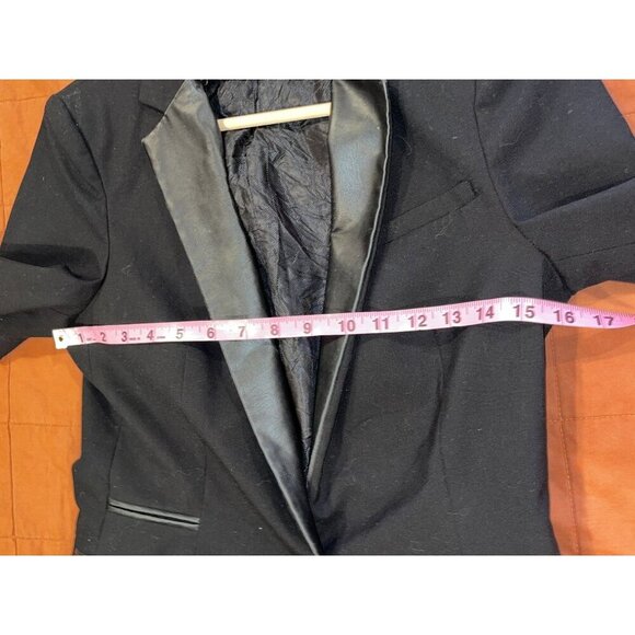 Zara Basic Black Single-Button Satin Lapels & Faux Leather Trim Women's Blazer S - Picture 6 of 8